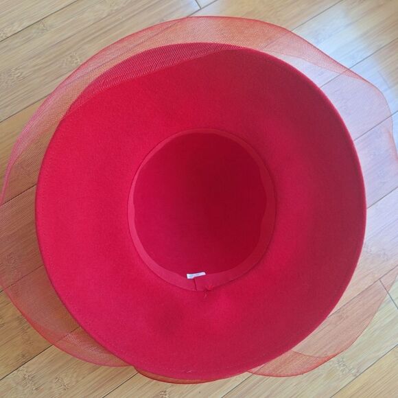 Vintage Wool RED Fascinator Hat Organza Kentucky Derby Church Bridal Tea Wedding - Picture 7 of 14